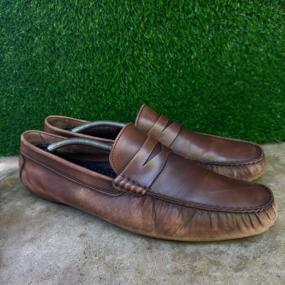 Vintage 90s New York Leather Driving Loafers Made in Italy Brown 12